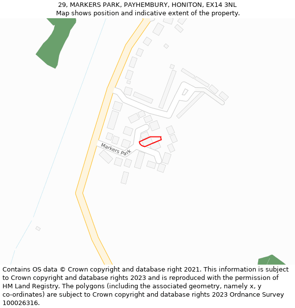 29, MARKERS PARK, PAYHEMBURY, HONITON, EX14 3NL: Location map and indicative extent of plot