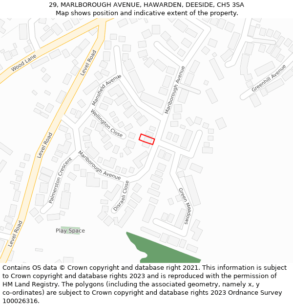 29, MARLBOROUGH AVENUE, HAWARDEN, DEESIDE, CH5 3SA: Location map and indicative extent of plot