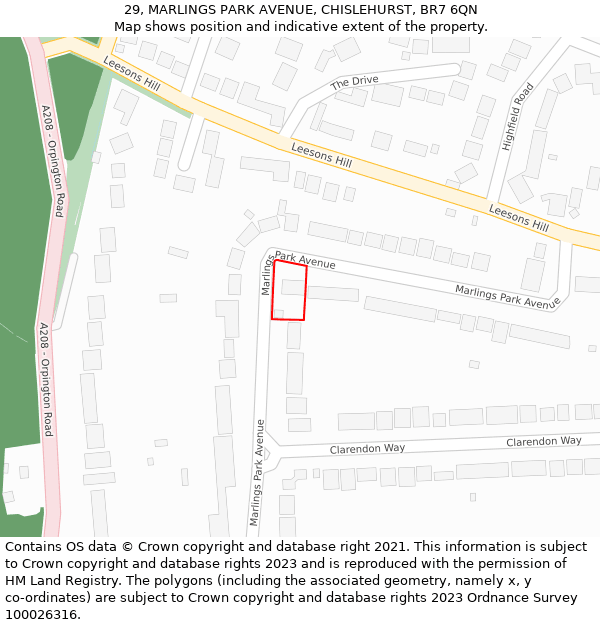 29, MARLINGS PARK AVENUE, CHISLEHURST, BR7 6QN: Location map and indicative extent of plot