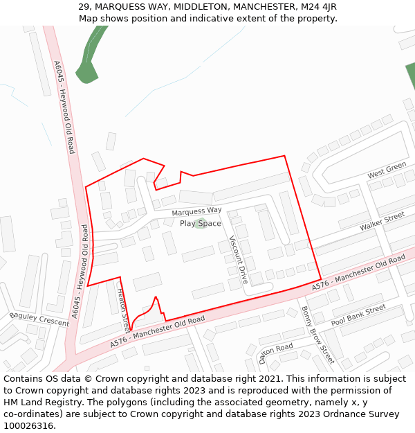 29, MARQUESS WAY, MIDDLETON, MANCHESTER, M24 4JR: Location map and indicative extent of plot