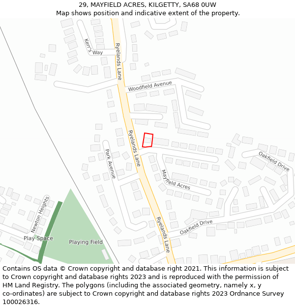 29, MAYFIELD ACRES, KILGETTY, SA68 0UW: Location map and indicative extent of plot