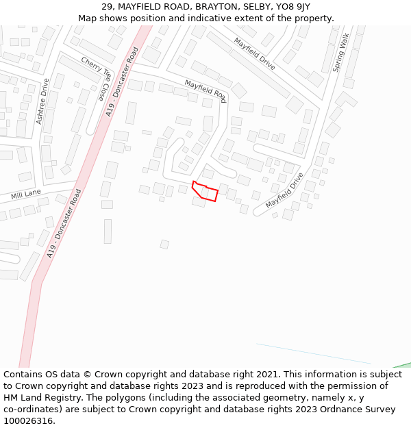 29, MAYFIELD ROAD, BRAYTON, SELBY, YO8 9JY: Location map and indicative extent of plot