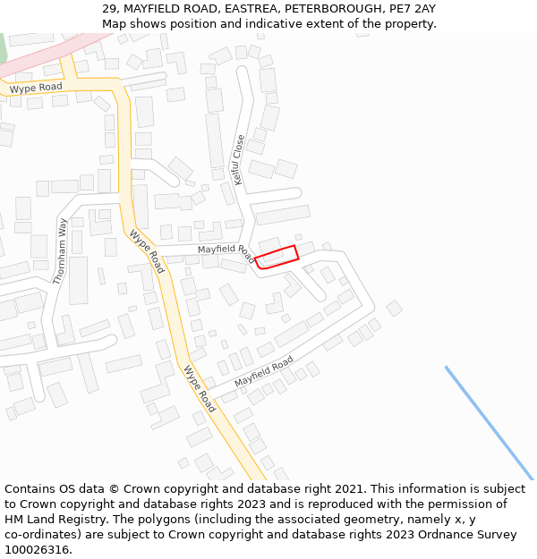 29, MAYFIELD ROAD, EASTREA, PETERBOROUGH, PE7 2AY: Location map and indicative extent of plot