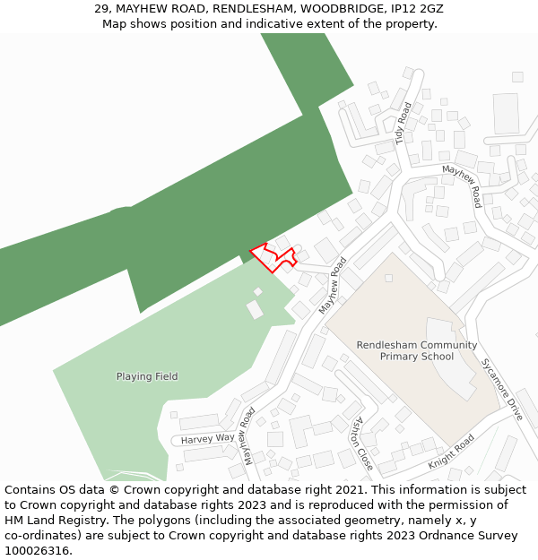 29, MAYHEW ROAD, RENDLESHAM, WOODBRIDGE, IP12 2GZ: Location map and indicative extent of plot