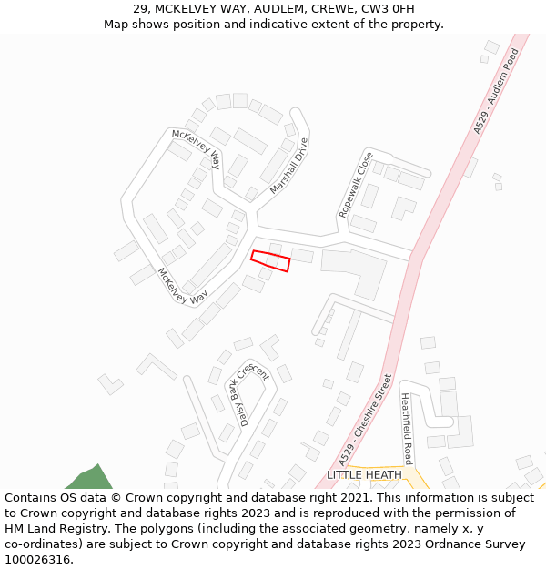 29, MCKELVEY WAY, AUDLEM, CREWE, CW3 0FH: Location map and indicative extent of plot