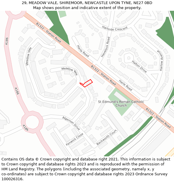 29, MEADOW VALE, SHIREMOOR, NEWCASTLE UPON TYNE, NE27 0BD: Location map and indicative extent of plot