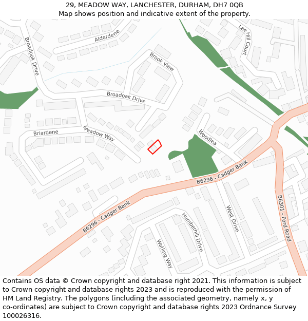 29, MEADOW WAY, LANCHESTER, DURHAM, DH7 0QB: Location map and indicative extent of plot