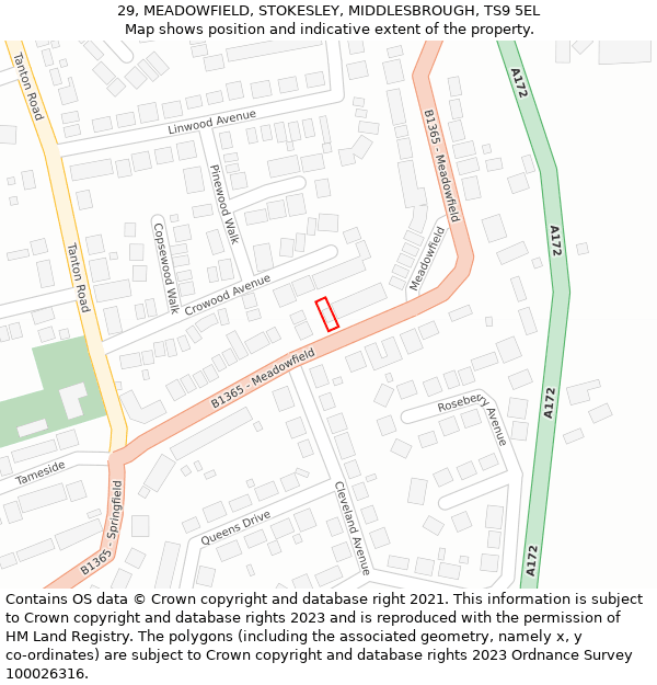 29, MEADOWFIELD, STOKESLEY, MIDDLESBROUGH, TS9 5EL: Location map and indicative extent of plot