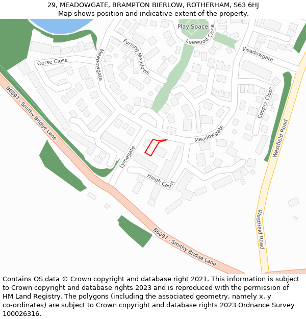 29, MEADOWGATE, BRAMPTON BIERLOW, ROTHERHAM, S63 6HJ: Location map and indicative extent of plot