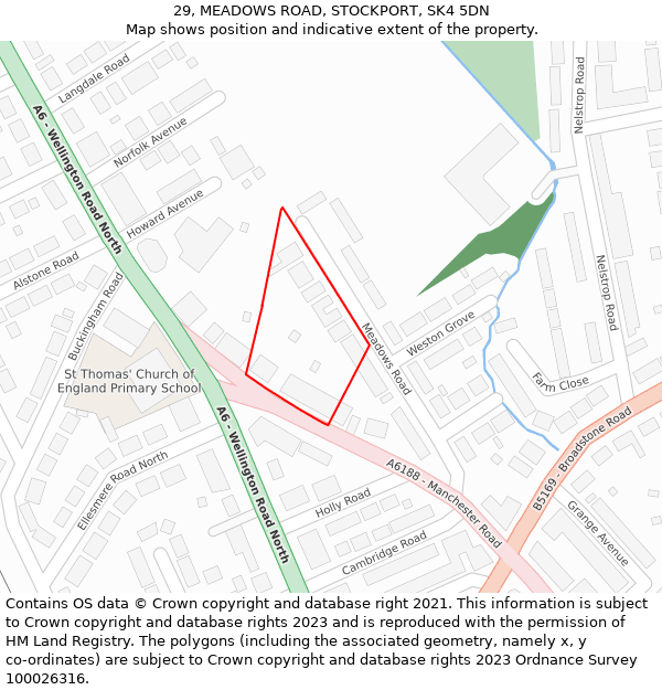 29, MEADOWS ROAD, STOCKPORT, SK4 5DN: Location map and indicative extent of plot