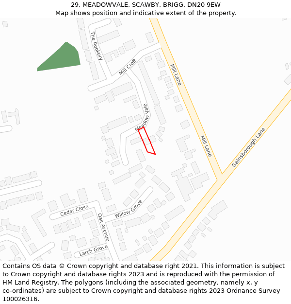 29, MEADOWVALE, SCAWBY, BRIGG, DN20 9EW: Location map and indicative extent of plot