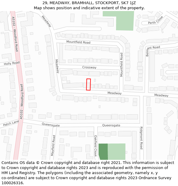 29, MEADWAY, BRAMHALL, STOCKPORT, SK7 1JZ: Location map and indicative extent of plot