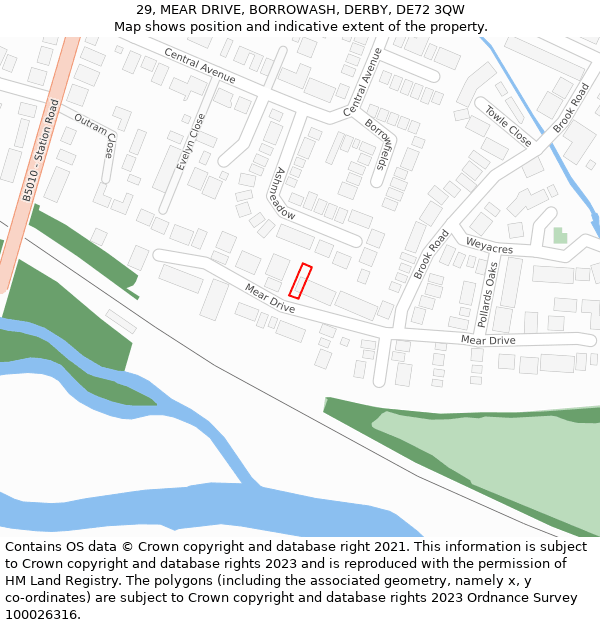 29, MEAR DRIVE, BORROWASH, DERBY, DE72 3QW: Location map and indicative extent of plot