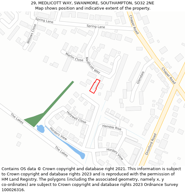 29, MEDLICOTT WAY, SWANMORE, SOUTHAMPTON, SO32 2NE: Location map and indicative extent of plot