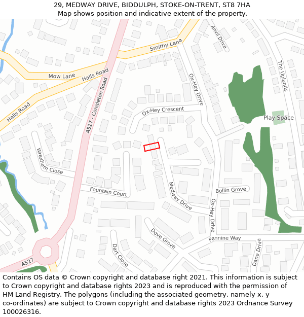 29, MEDWAY DRIVE, BIDDULPH, STOKE-ON-TRENT, ST8 7HA: Location map and indicative extent of plot