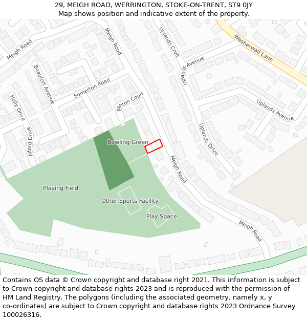 29, MEIGH ROAD, WERRINGTON, STOKE-ON-TRENT, ST9 0JY: Location map and indicative extent of plot