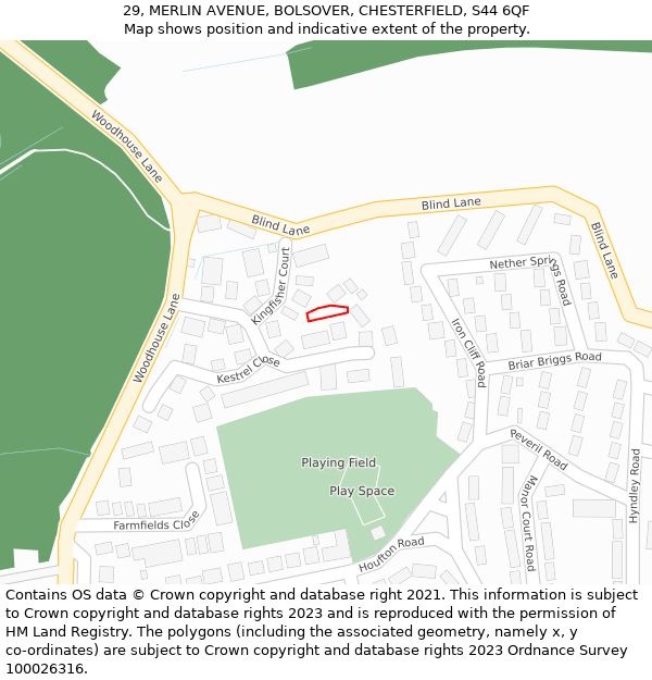 29, MERLIN AVENUE, BOLSOVER, CHESTERFIELD, S44 6QF: Location map and indicative extent of plot