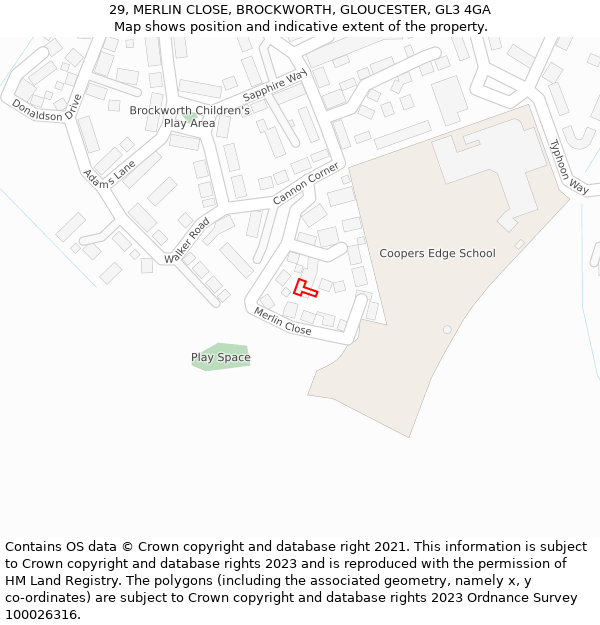 29, MERLIN CLOSE, BROCKWORTH, GLOUCESTER, GL3 4GA: Location map and indicative extent of plot