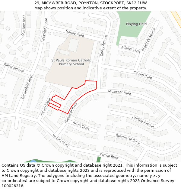29, MICAWBER ROAD, POYNTON, STOCKPORT, SK12 1UW: Location map and indicative extent of plot