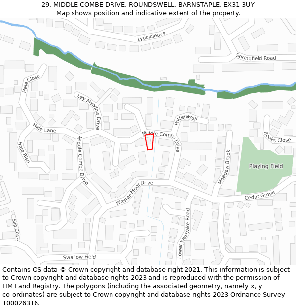 29, MIDDLE COMBE DRIVE, ROUNDSWELL, BARNSTAPLE, EX31 3UY: Location map and indicative extent of plot