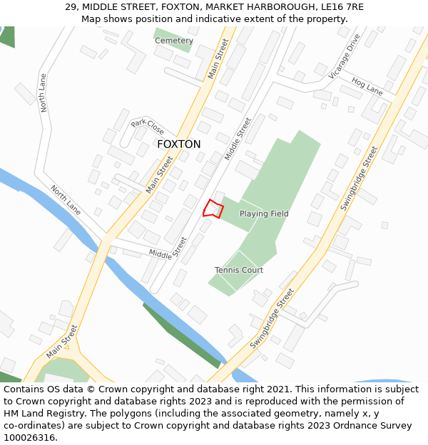 29, MIDDLE STREET, FOXTON, MARKET HARBOROUGH, LE16 7RE: Location map and indicative extent of plot