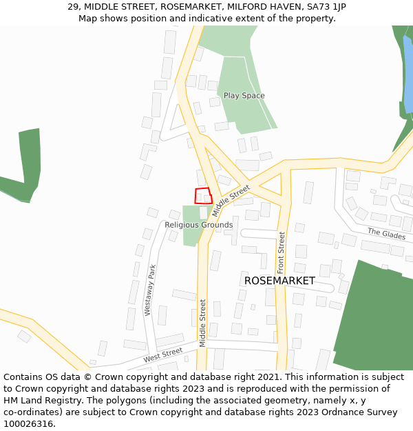 29, MIDDLE STREET, ROSEMARKET, MILFORD HAVEN, SA73 1JP: Location map and indicative extent of plot