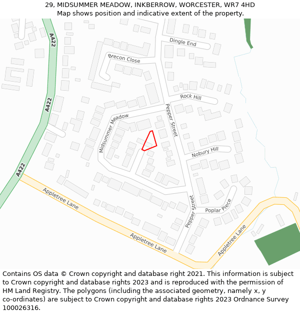 29, MIDSUMMER MEADOW, INKBERROW, WORCESTER, WR7 4HD: Location map and indicative extent of plot