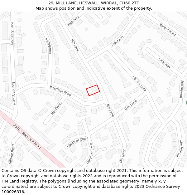 29, MILL LANE, HESWALL, WIRRAL, CH60 2TF: Location map and indicative extent of plot