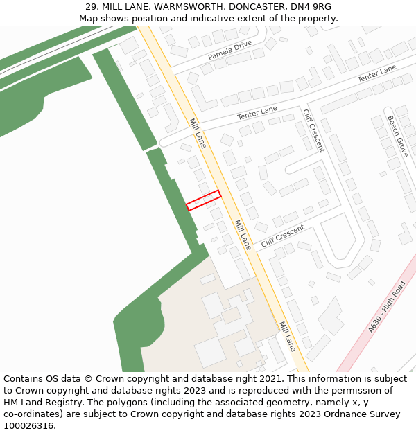 29, MILL LANE, WARMSWORTH, DONCASTER, DN4 9RG: Location map and indicative extent of plot