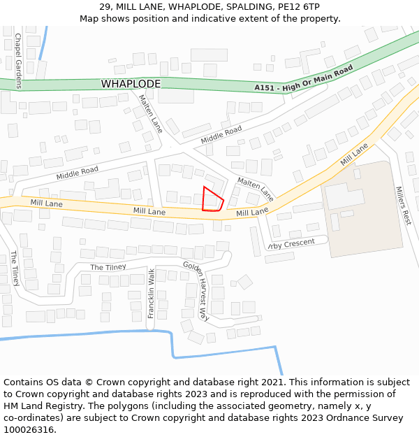 29, MILL LANE, WHAPLODE, SPALDING, PE12 6TP: Location map and indicative extent of plot