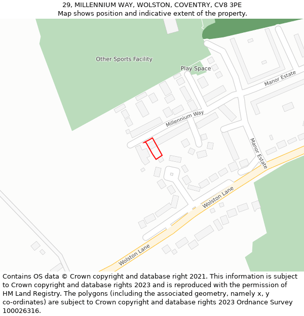 29, MILLENNIUM WAY, WOLSTON, COVENTRY, CV8 3PE: Location map and indicative extent of plot