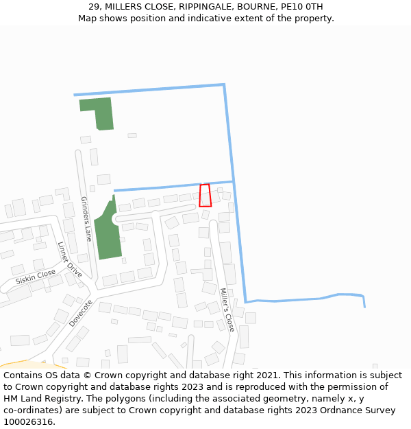 29, MILLERS CLOSE, RIPPINGALE, BOURNE, PE10 0TH: Location map and indicative extent of plot