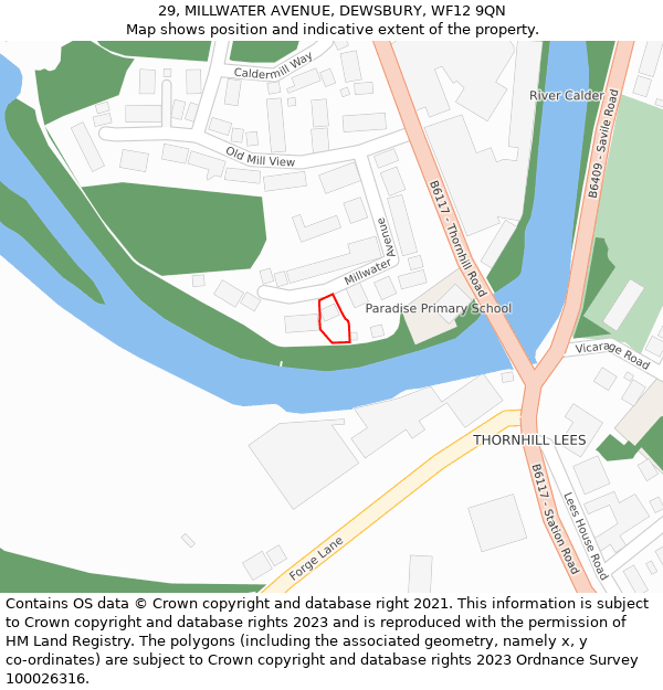 29, MILLWATER AVENUE, DEWSBURY, WF12 9QN: Location map and indicative extent of plot