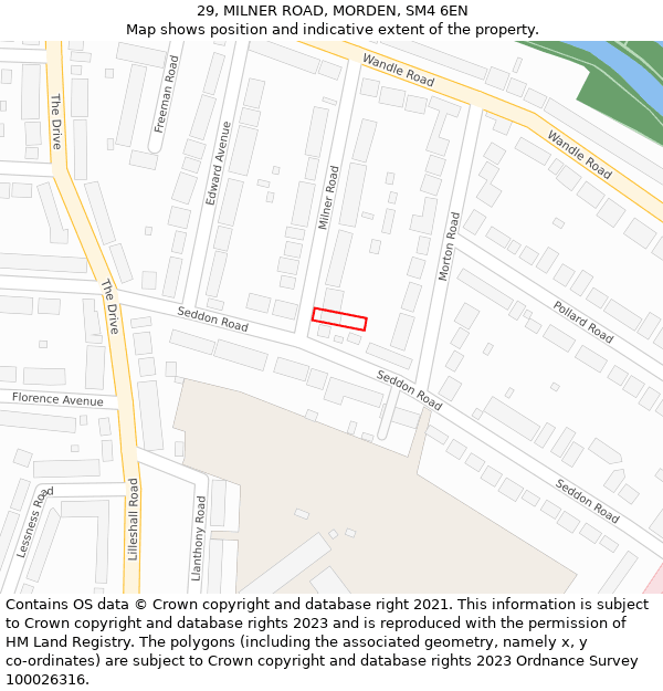 29, MILNER ROAD, MORDEN, SM4 6EN: Location map and indicative extent of plot