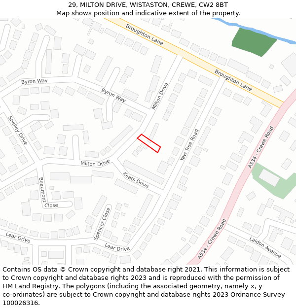 29, MILTON DRIVE, WISTASTON, CREWE, CW2 8BT: Location map and indicative extent of plot