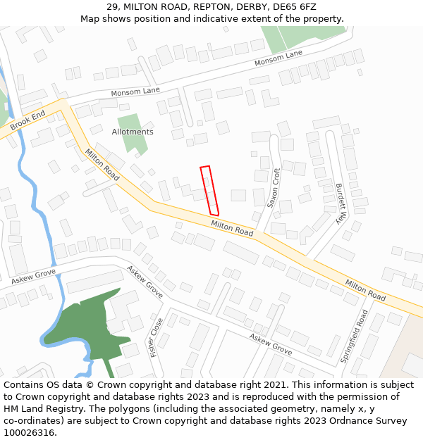 29, MILTON ROAD, REPTON, DERBY, DE65 6FZ: Location map and indicative extent of plot