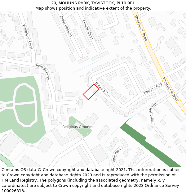 29, MOHUNS PARK, TAVISTOCK, PL19 9BL: Location map and indicative extent of plot