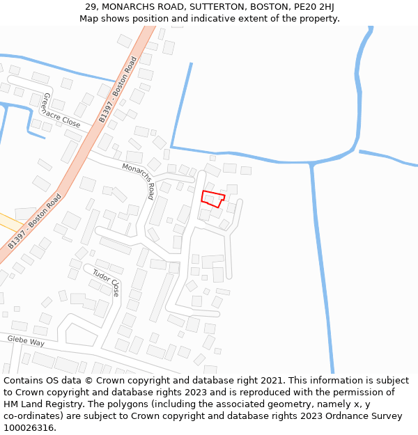 29, MONARCHS ROAD, SUTTERTON, BOSTON, PE20 2HJ: Location map and indicative extent of plot