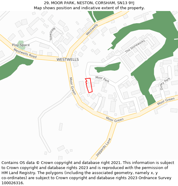 29, MOOR PARK, NESTON, CORSHAM, SN13 9YJ: Location map and indicative extent of plot