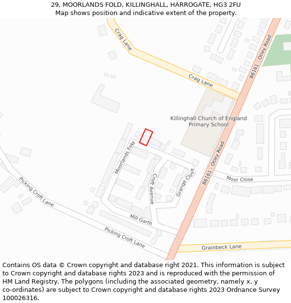 29, MOORLANDS FOLD, KILLINGHALL, HARROGATE, HG3 2FU: Location map and indicative extent of plot