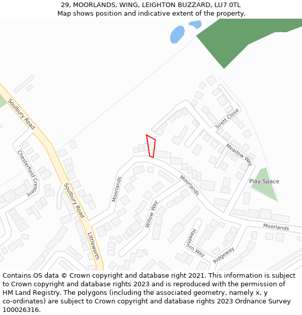 29, MOORLANDS, WING, LEIGHTON BUZZARD, LU7 0TL: Location map and indicative extent of plot