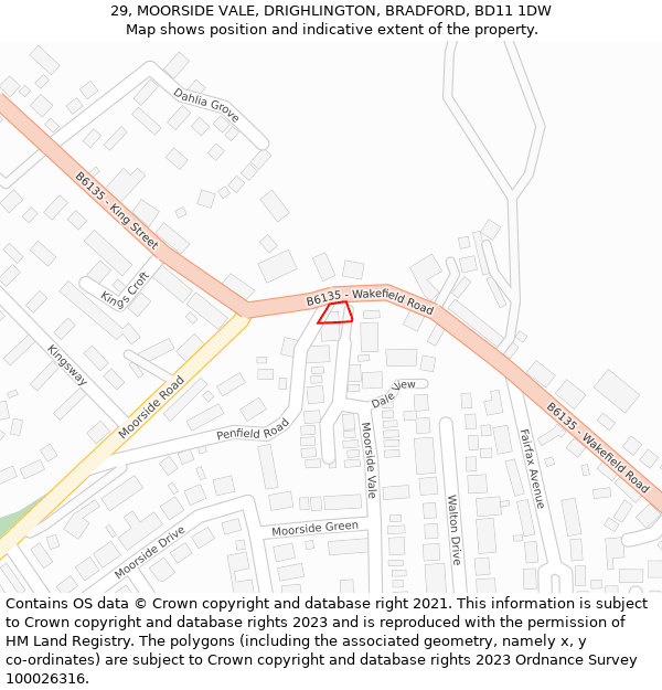 29, MOORSIDE VALE, DRIGHLINGTON, BRADFORD, BD11 1DW: Location map and indicative extent of plot