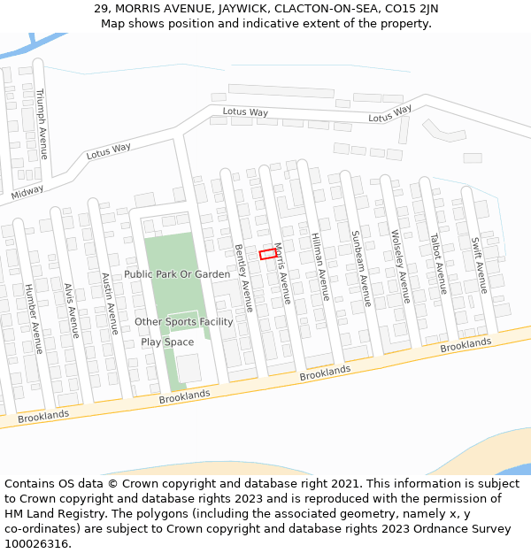 29, MORRIS AVENUE, JAYWICK, CLACTON-ON-SEA, CO15 2JN: Location map and indicative extent of plot