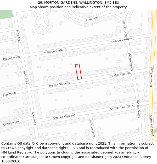 29, MORTON GARDENS, WALLINGTON, SM6 8EU: Location map and indicative extent of plot