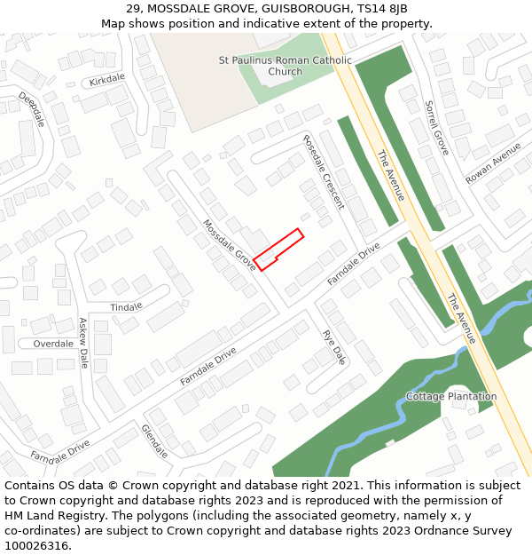 29, MOSSDALE GROVE, GUISBOROUGH, TS14 8JB: Location map and indicative extent of plot