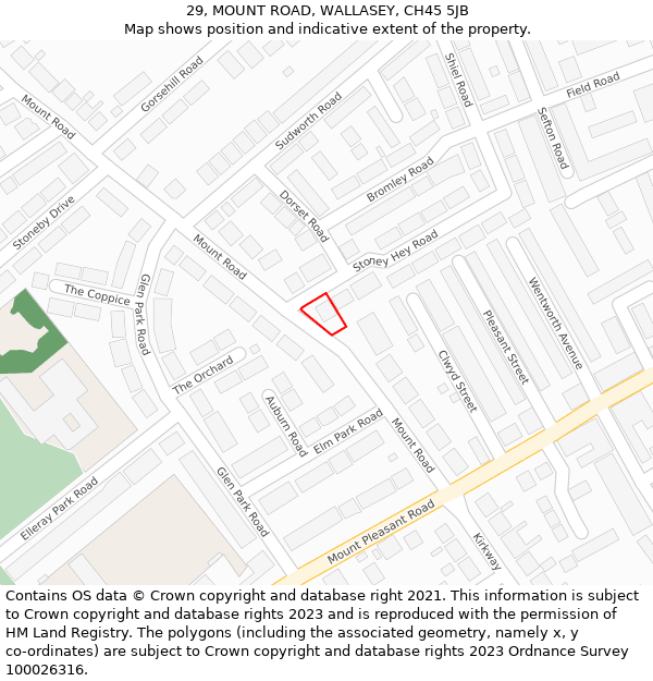 29, MOUNT ROAD, WALLASEY, CH45 5JB: Location map and indicative extent of plot