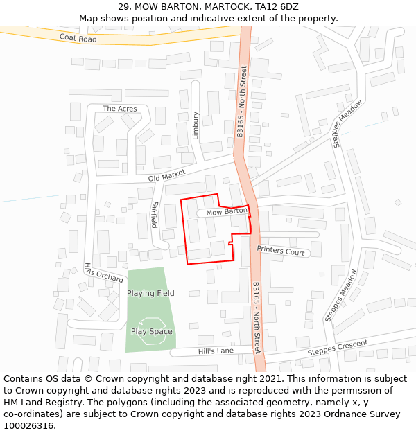 29, MOW BARTON, MARTOCK, TA12 6DZ: Location map and indicative extent of plot