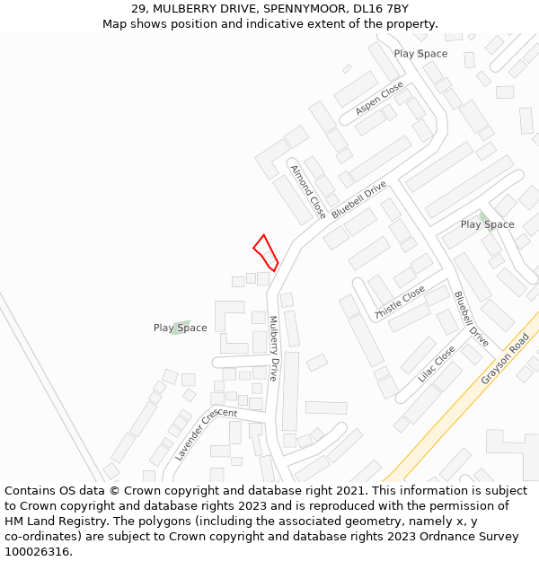 29, MULBERRY DRIVE, SPENNYMOOR, DL16 7BY: Location map and indicative extent of plot