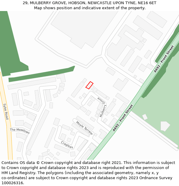 29, MULBERRY GROVE, HOBSON, NEWCASTLE UPON TYNE, NE16 6ET: Location map and indicative extent of plot