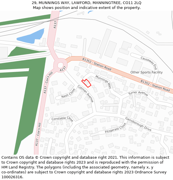 29, MUNNINGS WAY, LAWFORD, MANNINGTREE, CO11 2LQ: Location map and indicative extent of plot